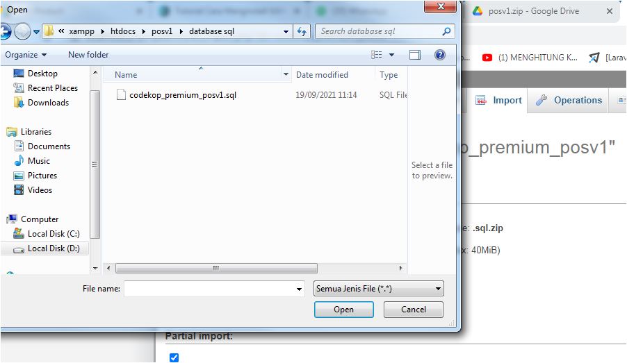 Import file SQL di phpMyAdmin