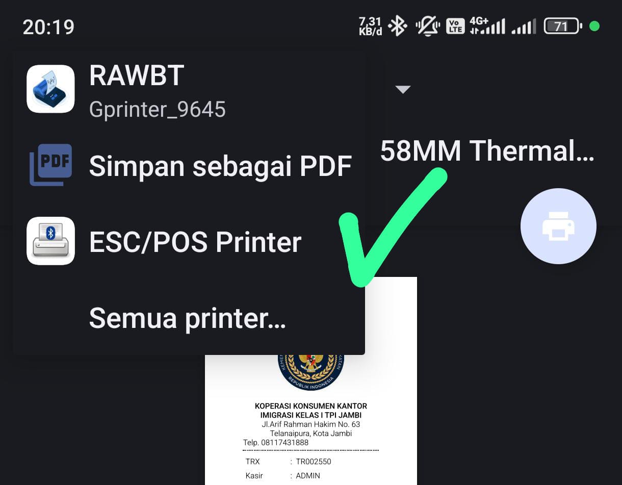 Tombol cetak struk pada POS Kasir