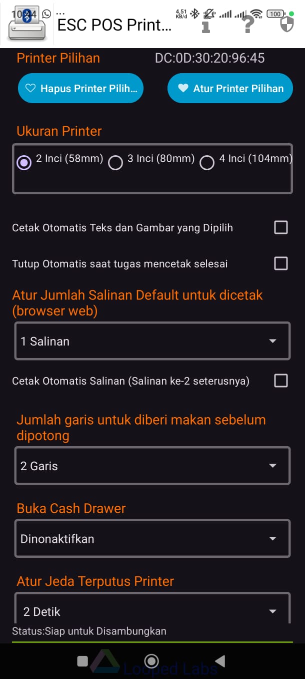 Pemilihan printer Bluetooth pada ESCPOS
