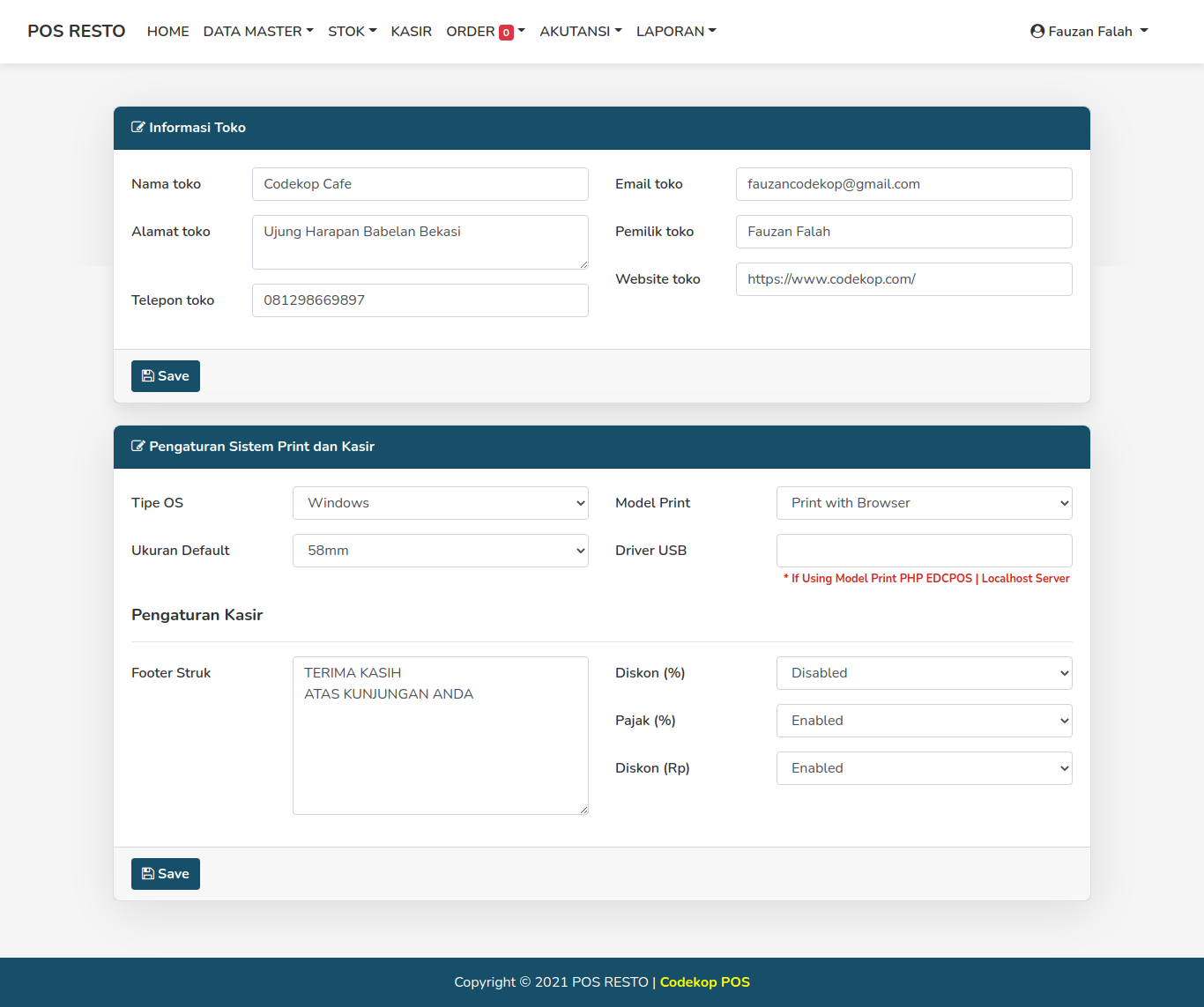 Source Code Aplikasi (POS) Kasir Cafe & Resto Berbasis Website