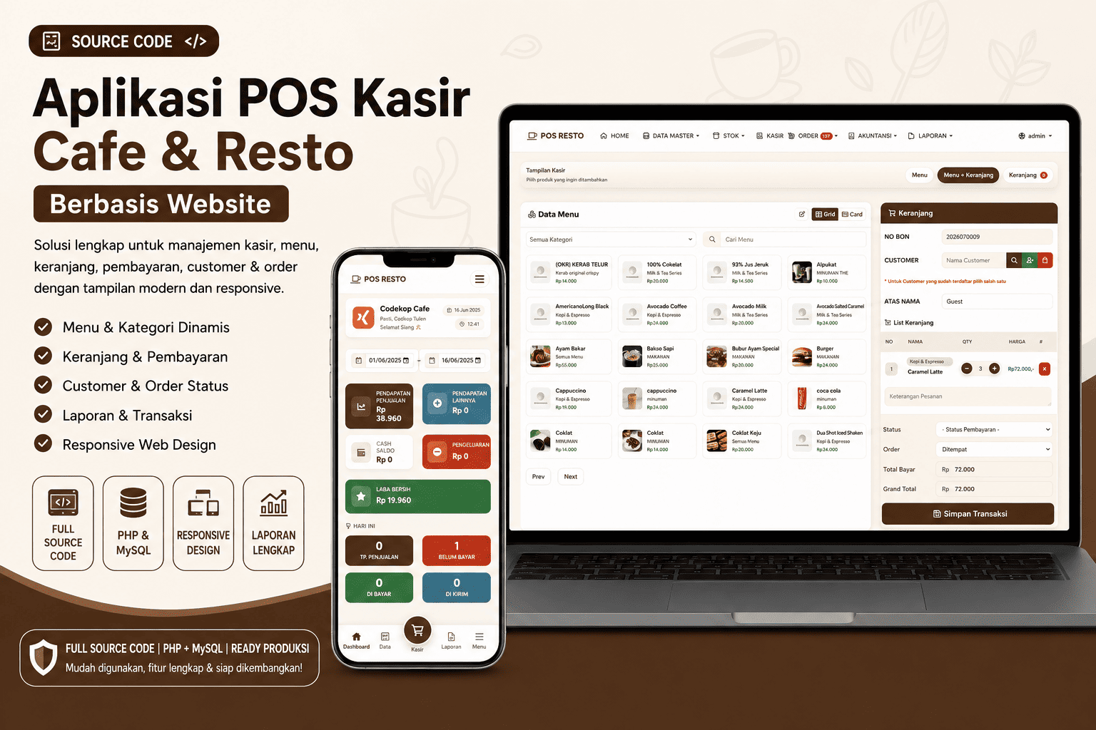 Source Code Aplikasi  (POS) Kasir Cafe & Resto Berbasis Website