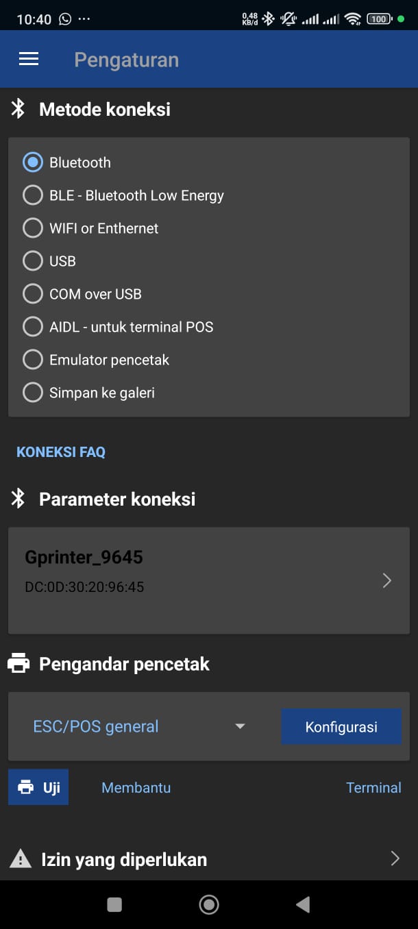 Pengaturan printer pada RawBT