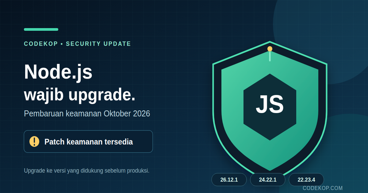 Node.js Merilis Pembaruan Keamanan Oktober 2026: Wajib Upgrade ke 26.12.1, 24.22.1, atau 22.23.4